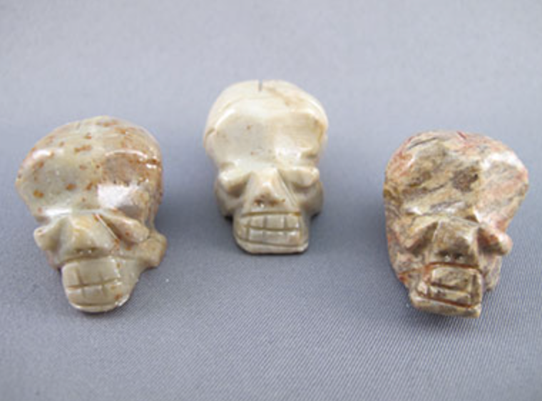 Q-SS-S3-E :  Set of 3 EARTH-Toned Q'ero LIGHT Infused Peruvian Soapstone Crystal Skulls