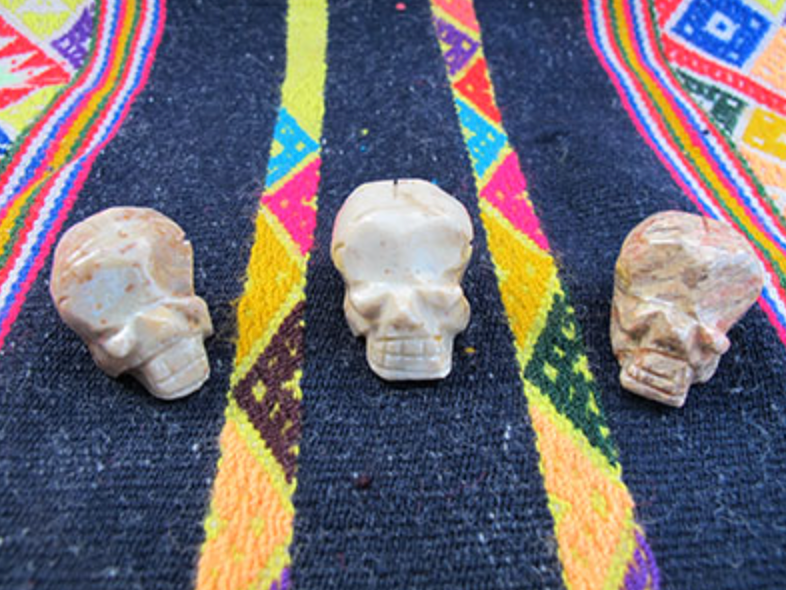 Q-SS-S3-E :  Set of 3 EARTH-Toned Q'ero LIGHT Infused Peruvian Soapstone Crystal Skulls