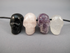 J-CS-4-MS-3-BORQCAQ :  Multi-Stone Crystal Skull Pendant Set of 4 BLACK OBSIDIAN / ROSE QUARTZ /  CHEVRON AMETHYST / QUARTZ