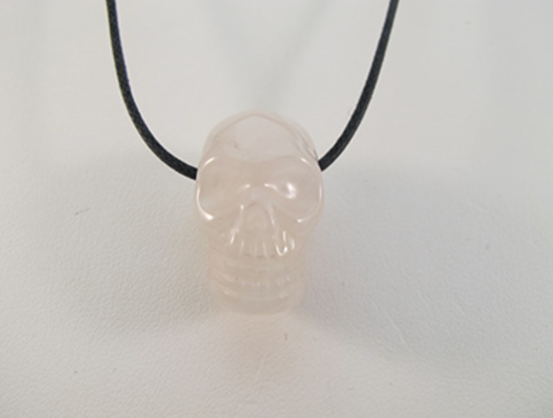 DP-RQ-sh : Stonehenge Rose Quartz Crystal Skull Drilled Pendant