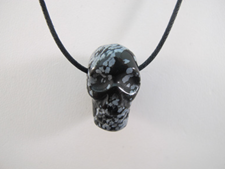 DP-SO-sh : Stonehenge Snowflake Obsidian Crystal Skull Drilled Pendant