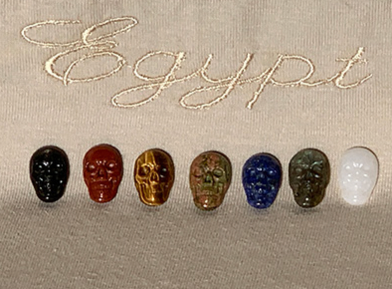 CS-7-FS-e : Egypt Energized 7 Chakra Flat Crystal Skull Set