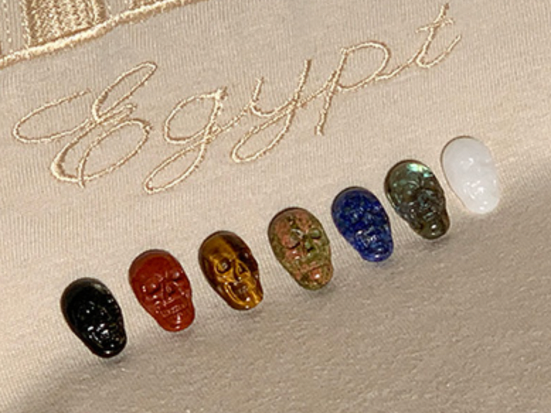 CS-7-FS-e : Egypt Energized 7 Chakra Flat Crystal Skull Set