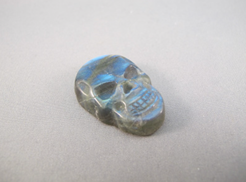 FMS-L-S-m-pb-t : Sedona Doorway Medium-Sized Peacock Blue Labradorite Flat Crystal Skull