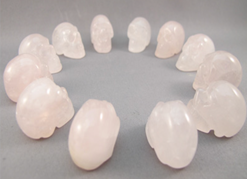 CS-12-RQ : Rose Quartz 12 Crystal Skulls Set