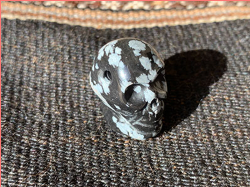 J-Q-SO : Q'ero Light Infused  Snowflake Obsidian Crystal Skull Drilled Pendant