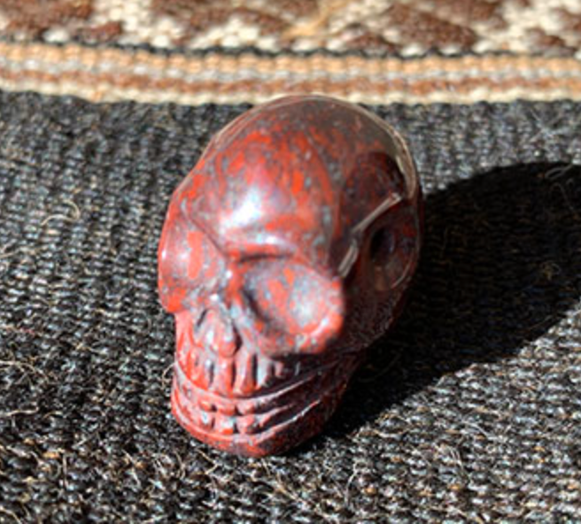 J-Q-BS : Q'ero Light Infused Bloodstone Crystal Skull Drilled Pendant
