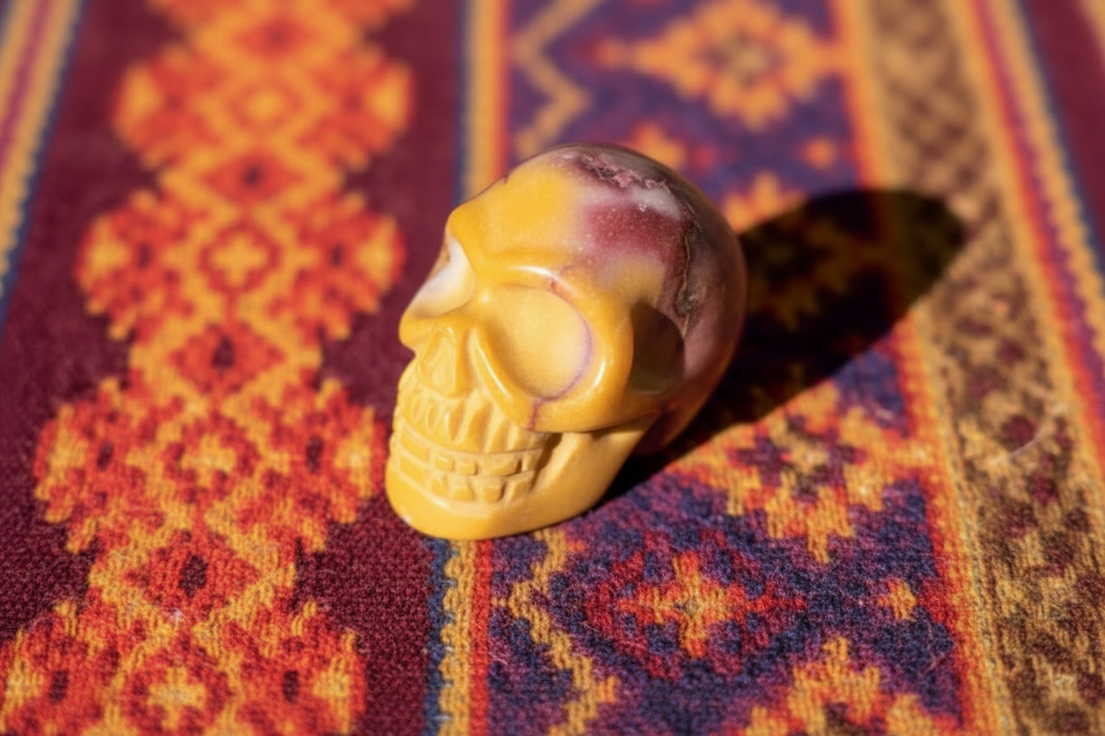 J-Q-MK : Q'ero Light Infused Mookaite Crystal Skull Drilled Pendant