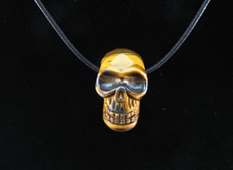 DP-BTE-bm : British Museum Crystal Skull Blue Tiger Eye Crystal Skull Drilled Pendant