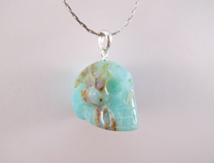 A-MP-1-BOP-b : Adoption Medium Blue Opal Crystal Skull Pendant