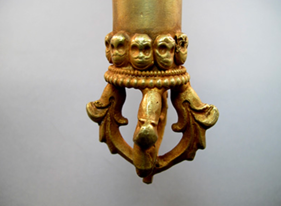 T-W-550 : Fire Gold Himalayan Crystal Skull Scepter Wand