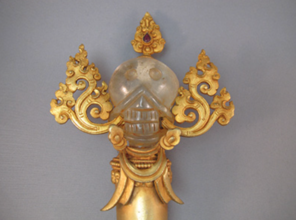 T-W-550 : Fire Gold Himalayan Crystal Skull Scepter Wand