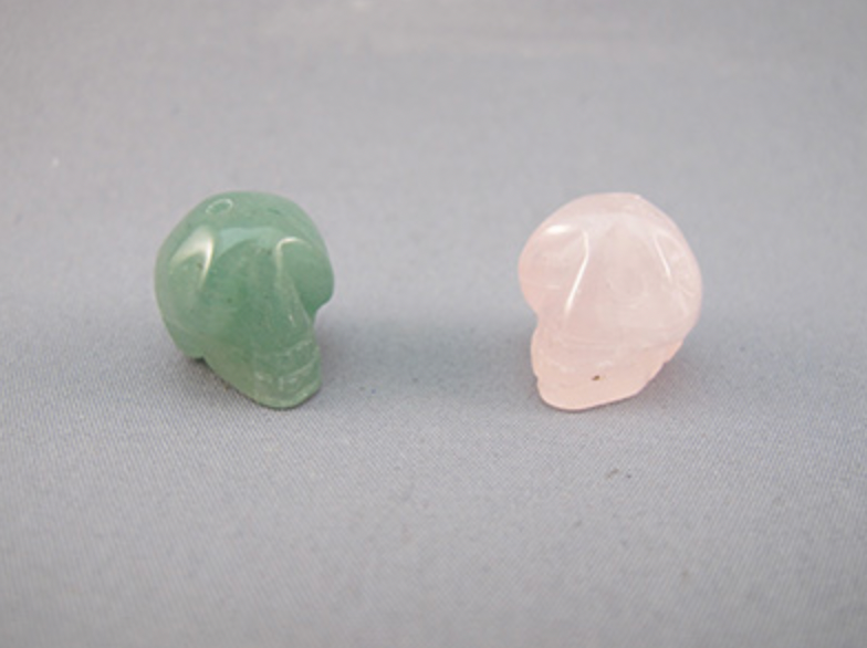 AV-RQ-B-4-TS : TRINITY SHASTA Dark Aventurine & Rose Quartz Crystal Skull Bead Set